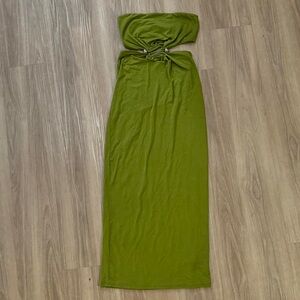 NWT reformation amaia knit dress size large avocado midi cut out strapless green